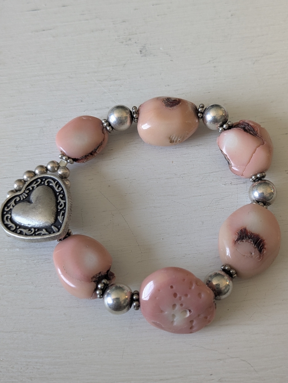 Boho Pink Faux CoralBead Bracelet Coastal Toggle Clasp